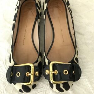 Giuseppe Zanotti 40 (9.5) Leopard print Calf Hair Ballet Flats patent buckle